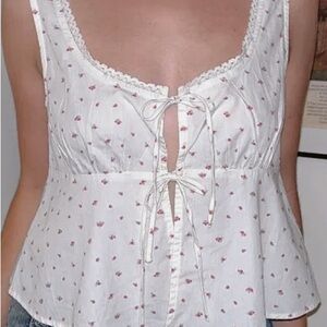 Abound White Floral Tie-Front Tank Top – Size XS